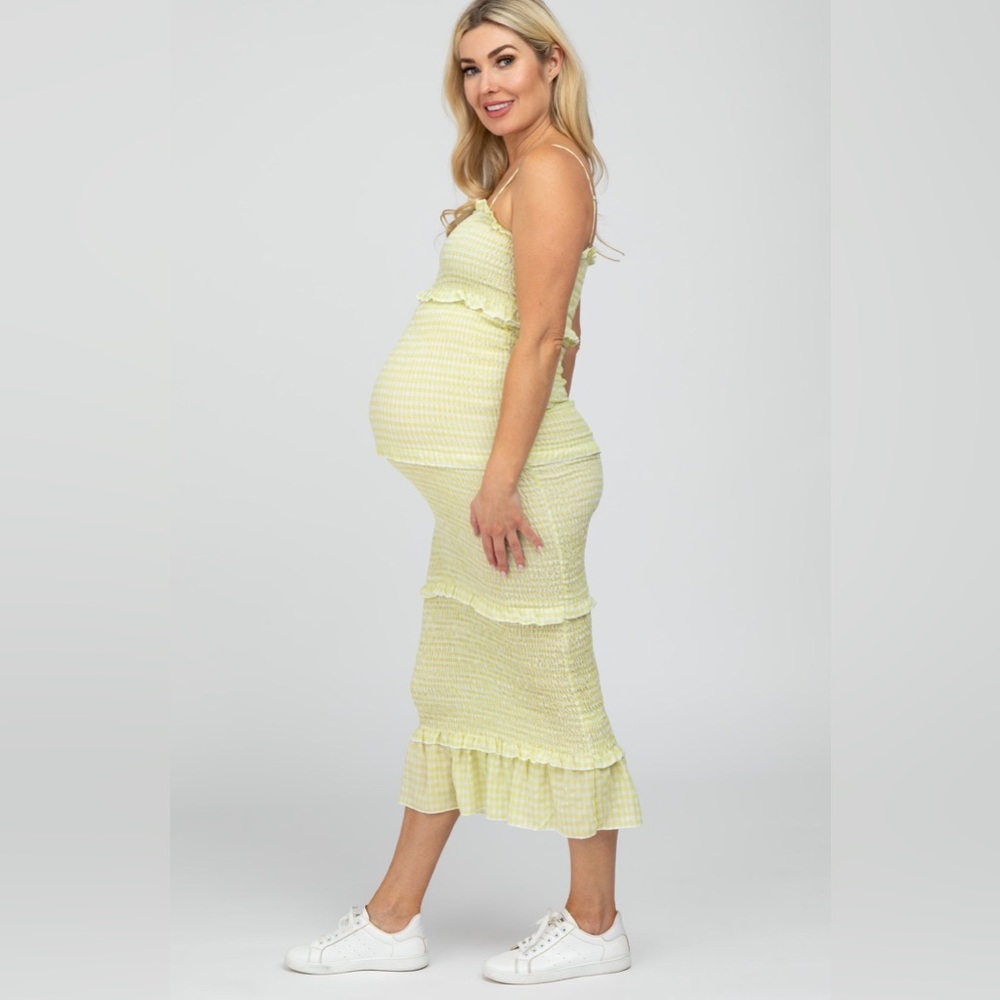 Pinkblush lime gingham smocked bodycon midi nwot - Picture 2 of 4